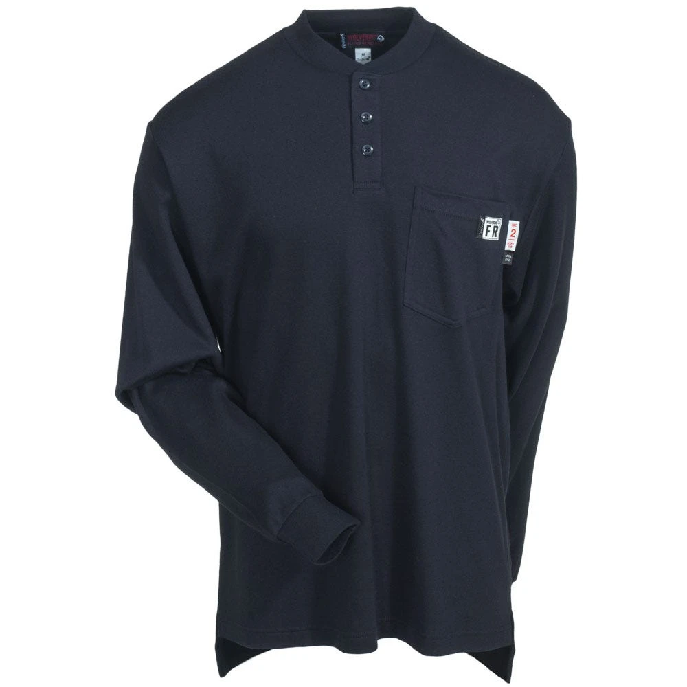 Wolverine Shirts: Men's W1203300 417 Flame-Resistant Blue Long-Sleeve Henley Shirt 2 Wolverine Shirts: Men's W1203300 417 Flame-Resistant Blue Long-Sleeve Henley Shirt - Image 2