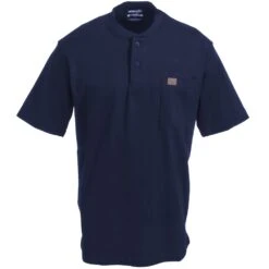 Wrangler Riggs Shirts: Men's Navy 3W760 NV Short Sleeve Henley Shirt -Workingperson Deals Shirts Store wrangler 3w760nv f 01