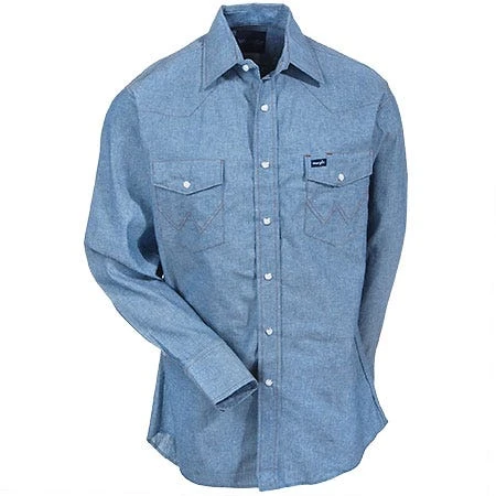 Wrangler Shirts: Men's Blue Chambray 70136 MW Cowboy Cut Long Sleeve Work Shirt 3 Wrangler Shirts: Men's Blue Chambray 70136 MW Cowboy Cut Long Sleeve Work Shirt - Image 3