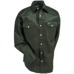 Wrangler Shirts: Men's Dark Green MS70519 Cowboy Cut Long Sleeve Twill Shirt -Workingperson Deals Shirts Store wrangler ms70519 1
